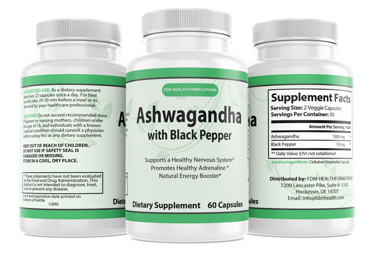 Ashwagandha with black pepper food supplements